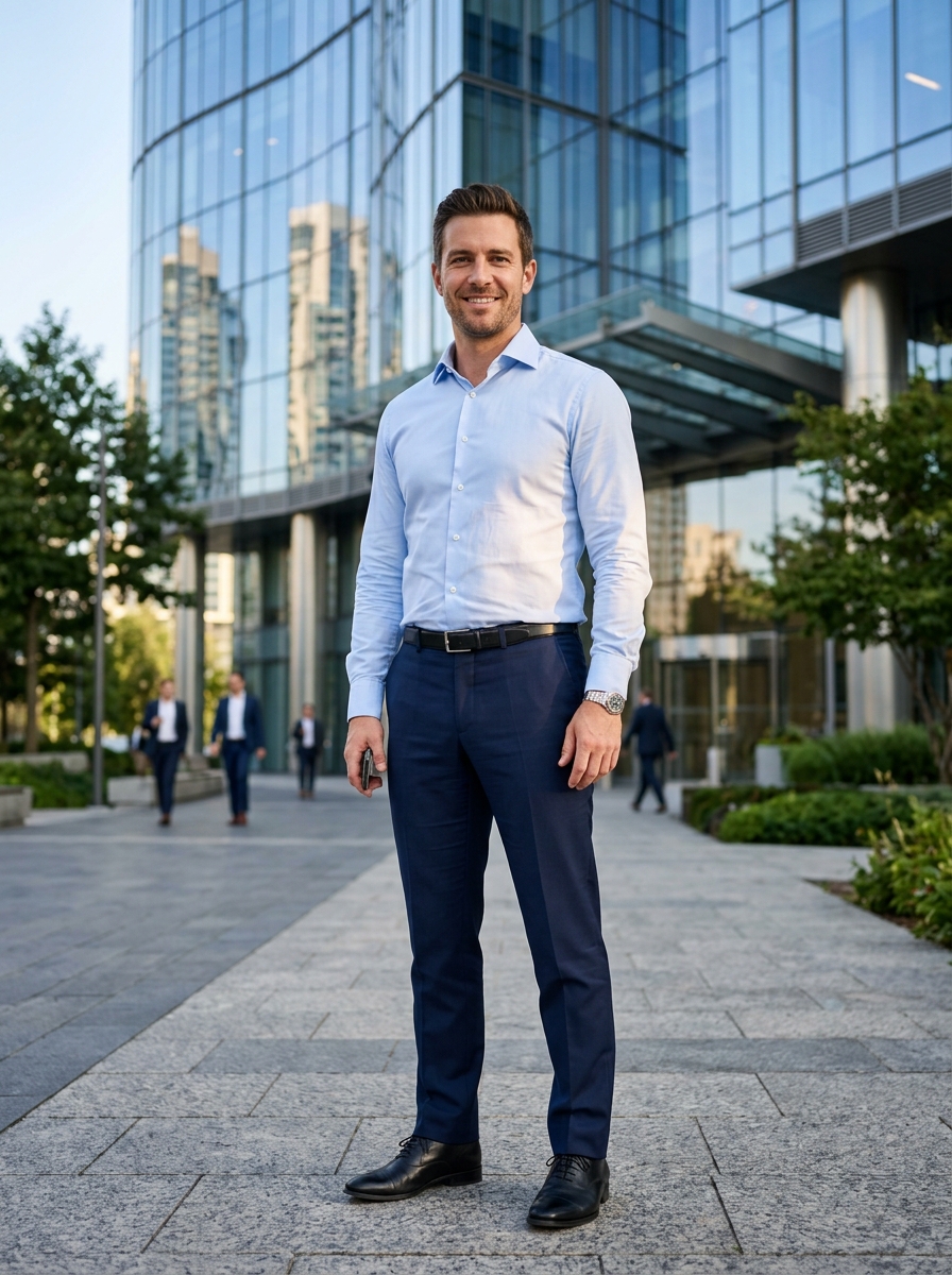 Executivo RFK vestindo uniforme de alfaiataria premium